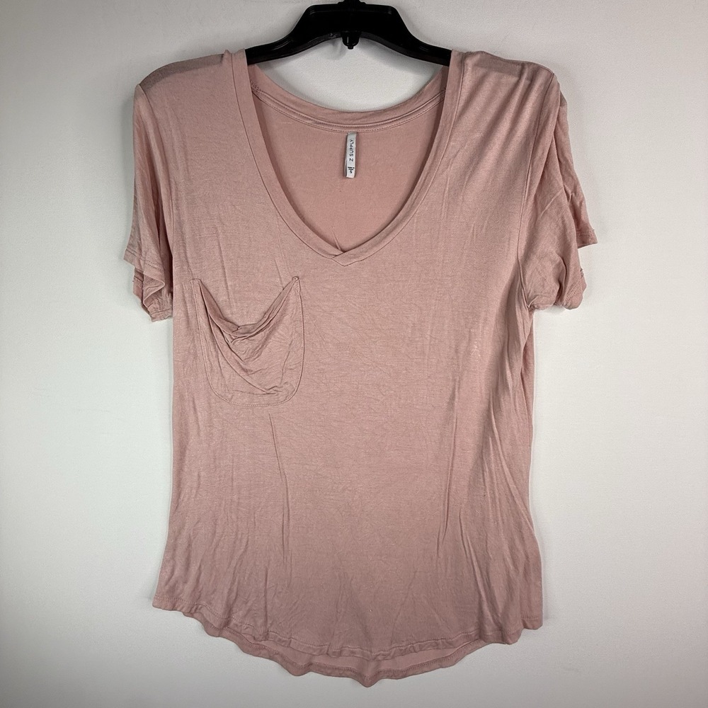 Z Supply Women's Pink T-shirt Pocket V Neck Small